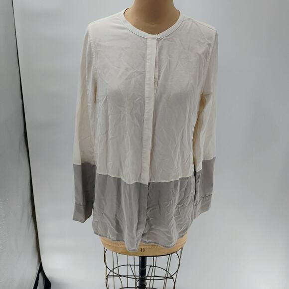 VINCE Colorblock Silk Top Blouse Tunic Sz 12 100% silk long sleeve - Picture 2 of 13